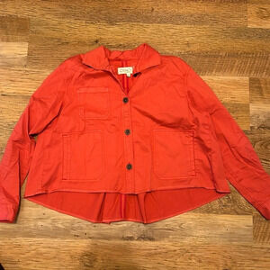 Anthropologie Chino Red Button Up Collared Jacket Flared Bottom With Pockets B17
